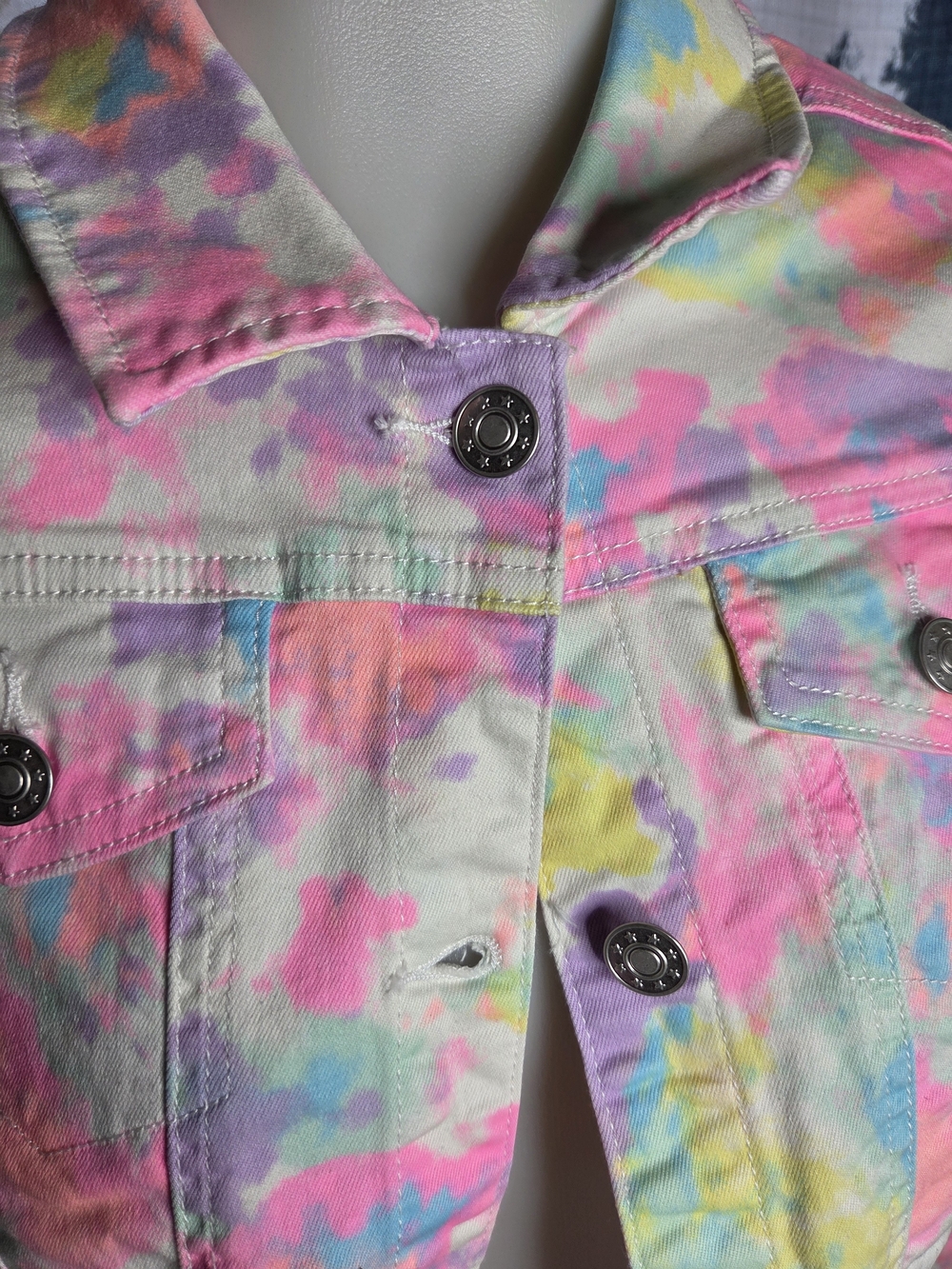 fabkids Pastel Tie-Dye Denim Jacket in Pink, Yellow, Blue, Purple - Picture 2 of 5